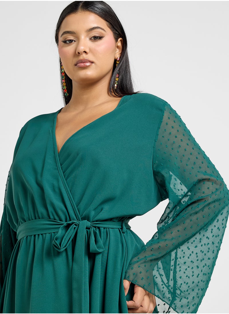 Wrap Dress With Sheer Sleeves