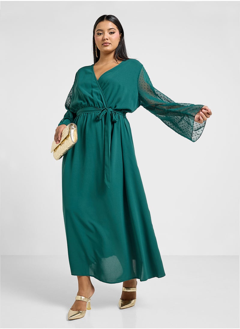 Wrap Dress With Sheer Sleeves