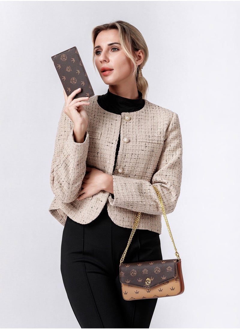 2PCS Chic Women Leather Shoulder Bag Set for Ladies Mini Crossbody Bag with adjustable Gold Chain Strap, Perfect Gift for Her, Vintage & Modern Style