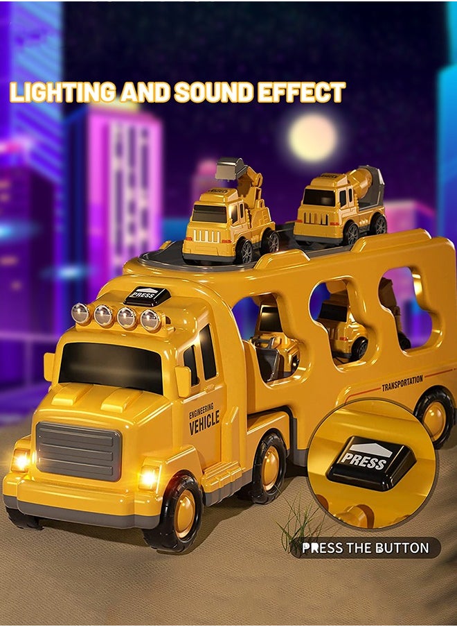 Construction Toddler Truck Toys for 3 4 5 6 Year Old Boys - 5-in-1 Friction Power Vehicle Car Toy for Toddlers 1-3, Carrier Truck Toys for Kids 3-5.