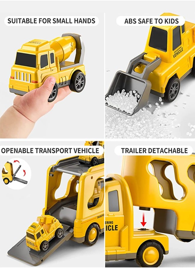 Construction Toddler Truck Toys for 3 4 5 6 Year Old Boys - 5-in-1 Friction Power Vehicle Car Toy for Toddlers 1-3, Carrier Truck Toys for Kids 3-5.