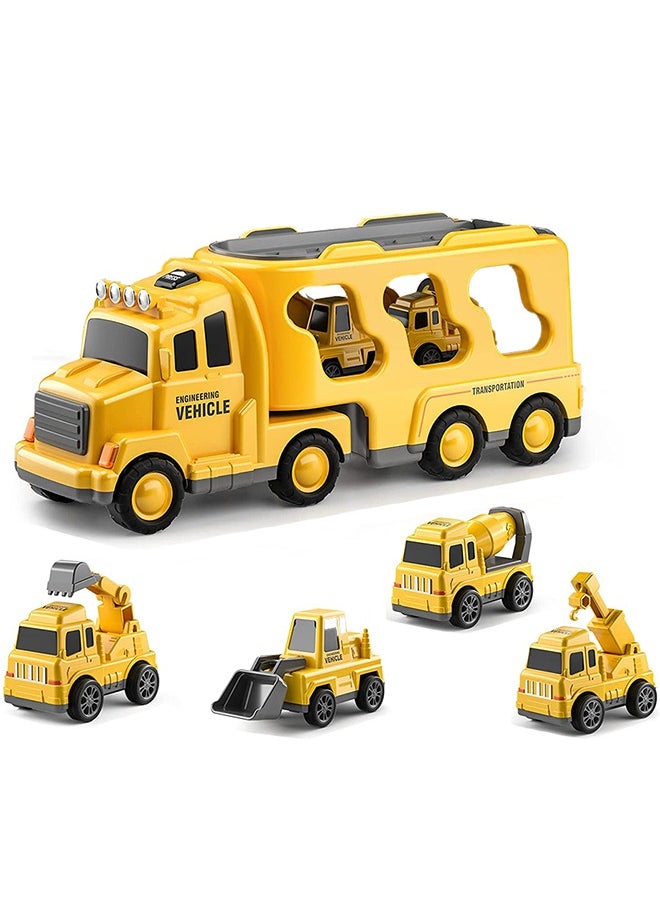 Construction Toddler Truck Toys for 3 4 5 6 Year Old Boys - 5-in-1 Friction Power Vehicle Car Toy for Toddlers 1-3, Carrier Truck Toys for Kids 3-5.