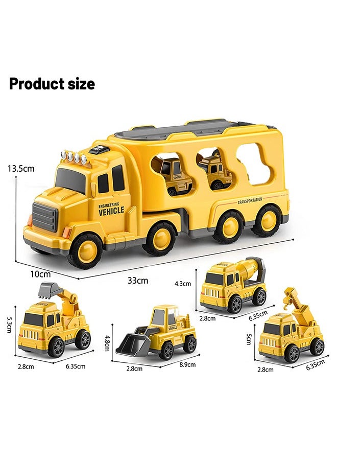 Construction Toddler Truck Toys for 3 4 5 6 Year Old Boys - 5-in-1 Friction Power Vehicle Car Toy for Toddlers 1-3, Carrier Truck Toys for Kids 3-5.