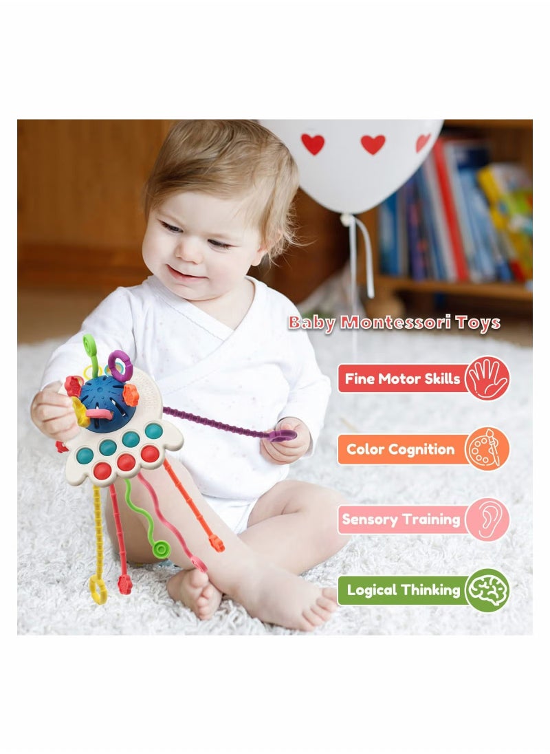 Baby Montessori Toys for 18M+, SYOSI Baby Sensory Toys Push and Pull String Toys, Early Learning Activity Toys Baby Teether Toys for Toddlers 1-3, Fine Motor Skill Gift for Babies (Octopus)