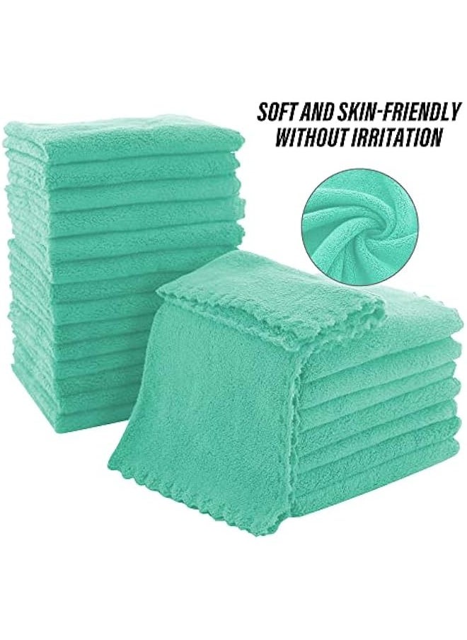 Ultra Soft Premium Washcloths Set - 12 x 12 inches - 24 Pack - Quick Drying - Highly Absorbent Coral Velvet Bathroom Wash Clothes - Use as Bath, Spa, Facial, Fingertip Towel (Aqua Green)