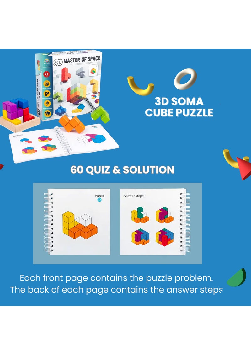 3D Soma Cube Puzzle for Adults and Kids Brain Teaser Wooden Block Math Puzzle Cube Children's spatial logic sense training Montessori Educational Toys Gifts for Adults and Kids Ages 4+