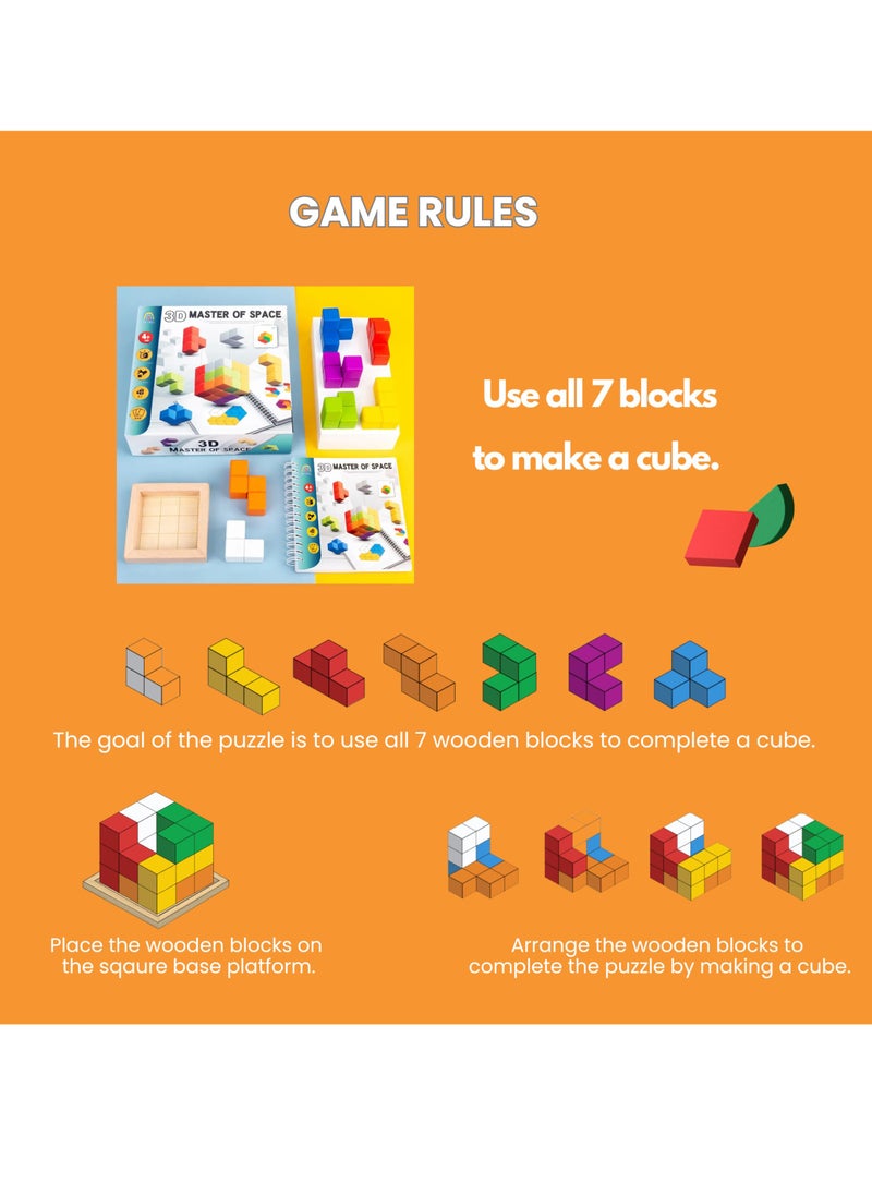 3D Soma Cube Puzzle for Adults and Kids Brain Teaser Wooden Block Math Puzzle Cube Children's spatial logic sense training Montessori Educational Toys Gifts for Adults and Kids Ages 4+