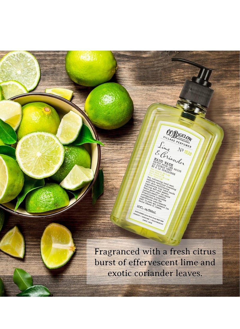 C.O. Bigelow Hand Wash Lime Coriander, Village Perfumer Moisturizing Soap Wash for Bathroom & Kitchen with Aloe Vera and Pro-Vitamin B5, 10 fl oz