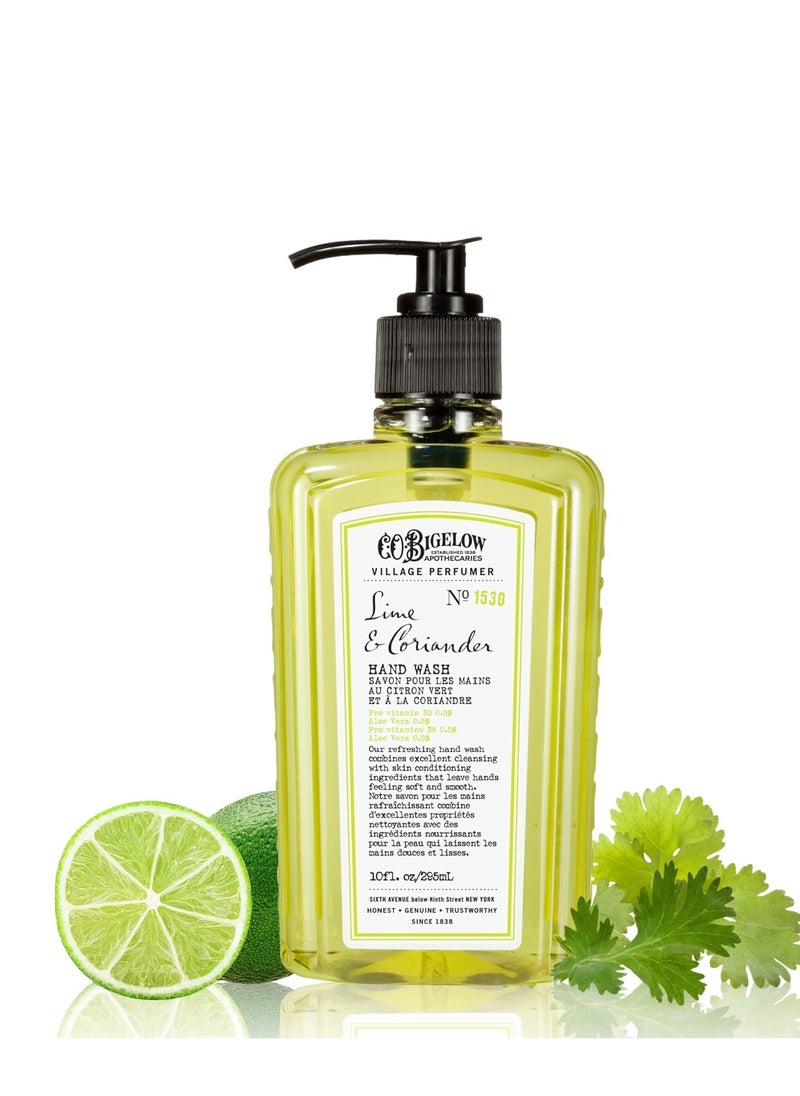 C.O. Bigelow Hand Wash Lime Coriander, Village Perfumer Moisturizing Soap Wash for Bathroom & Kitchen with Aloe Vera and Pro-Vitamin B5, 10 fl oz