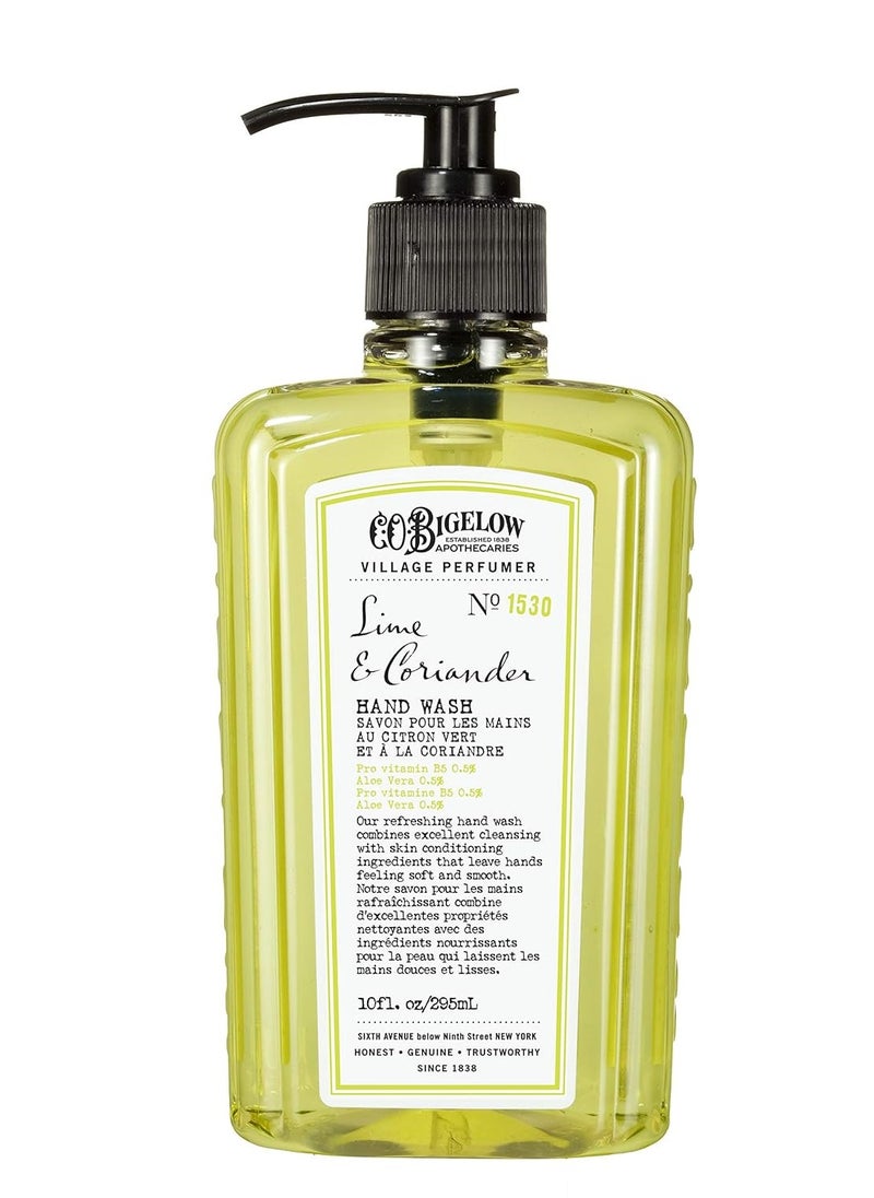 C.O. Bigelow Hand Wash Lime Coriander, Village Perfumer Moisturizing Soap Wash for Bathroom & Kitchen with Aloe Vera and Pro-Vitamin B5, 10 fl oz