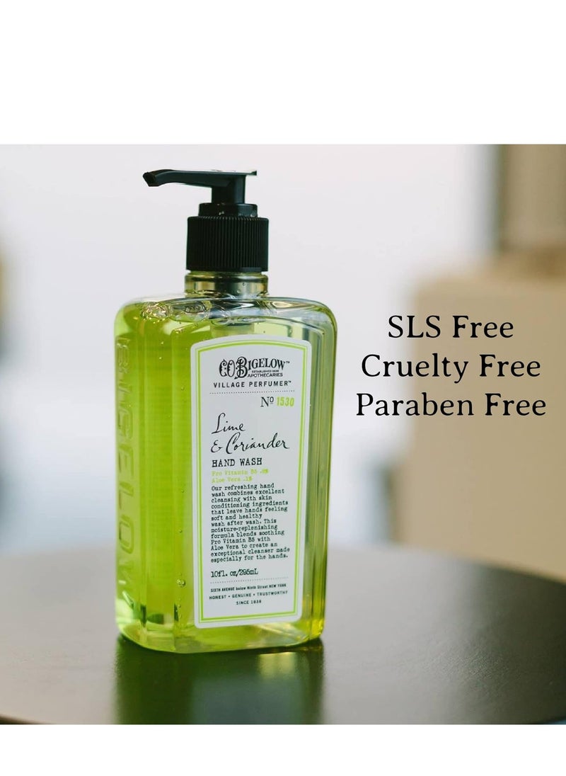 C.O. Bigelow Hand Wash Lime Coriander, Village Perfumer Moisturizing Soap Wash for Bathroom & Kitchen with Aloe Vera and Pro-Vitamin B5, 10 fl oz