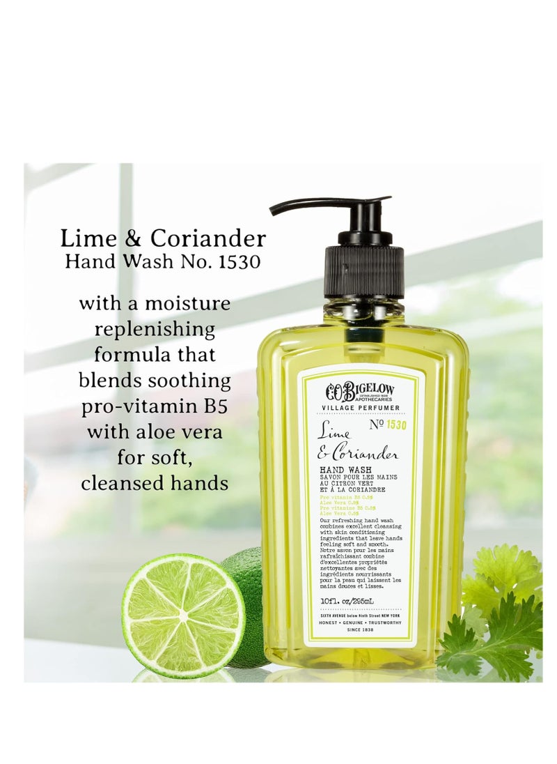 C.O. Bigelow Hand Wash Lime Coriander, Village Perfumer Moisturizing Soap Wash for Bathroom & Kitchen with Aloe Vera and Pro-Vitamin B5, 10 fl oz