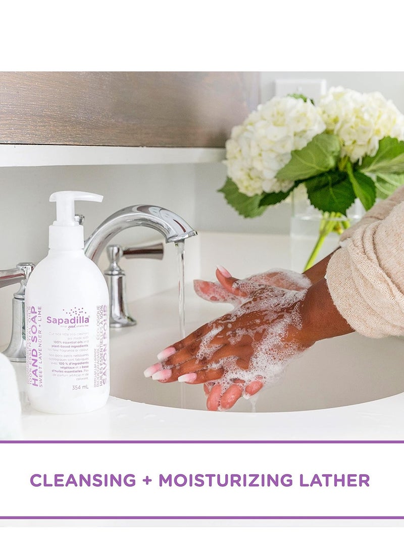 Sapadilla Liquid Hand Soap - Sweet Lavender + Lime - Made with 100% Pure Essential Oil Blends, Cleansing & Moisturizing, Aromatic & Fragrant Hand Soap, Plant Based, Biodegradable, 12 Ounce (Pack of 1)