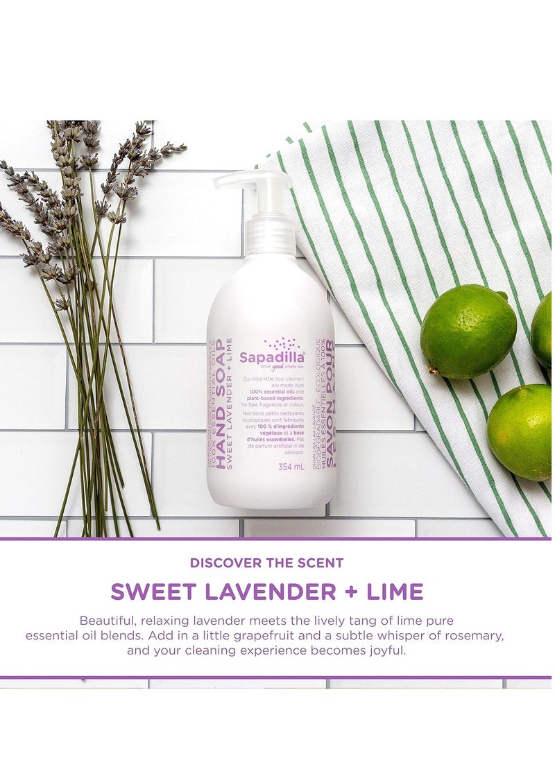 Sapadilla Liquid Hand Soap - Sweet Lavender + Lime - Made with 100% Pure Essential Oil Blends, Cleansing & Moisturizing, Aromatic & Fragrant Hand Soap, Plant Based, Biodegradable, 12 Ounce (Pack of 1)
