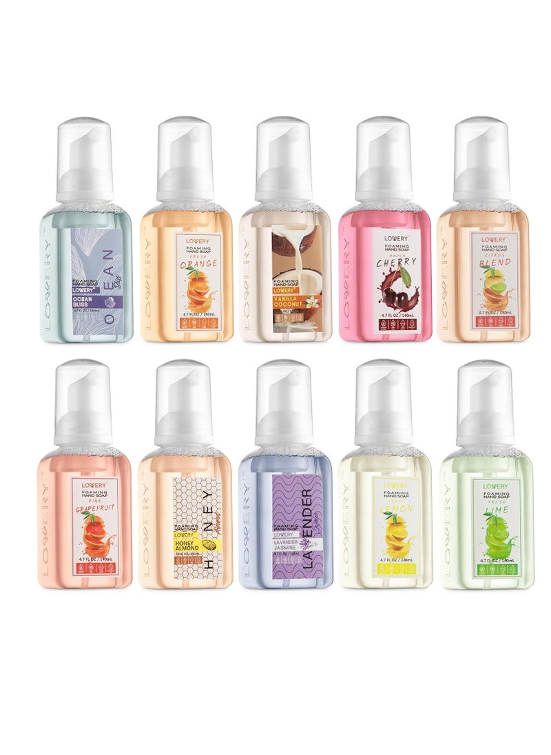 Foaming Hand Soap Pack of 10 - Moisturizing Hand Soap with Aloe Vera and Essential Oils - Alcohol-Free-Hand Wash in Citrus Blend, Lemon, Orange, Lime, Grapefruit Bath Soap Set