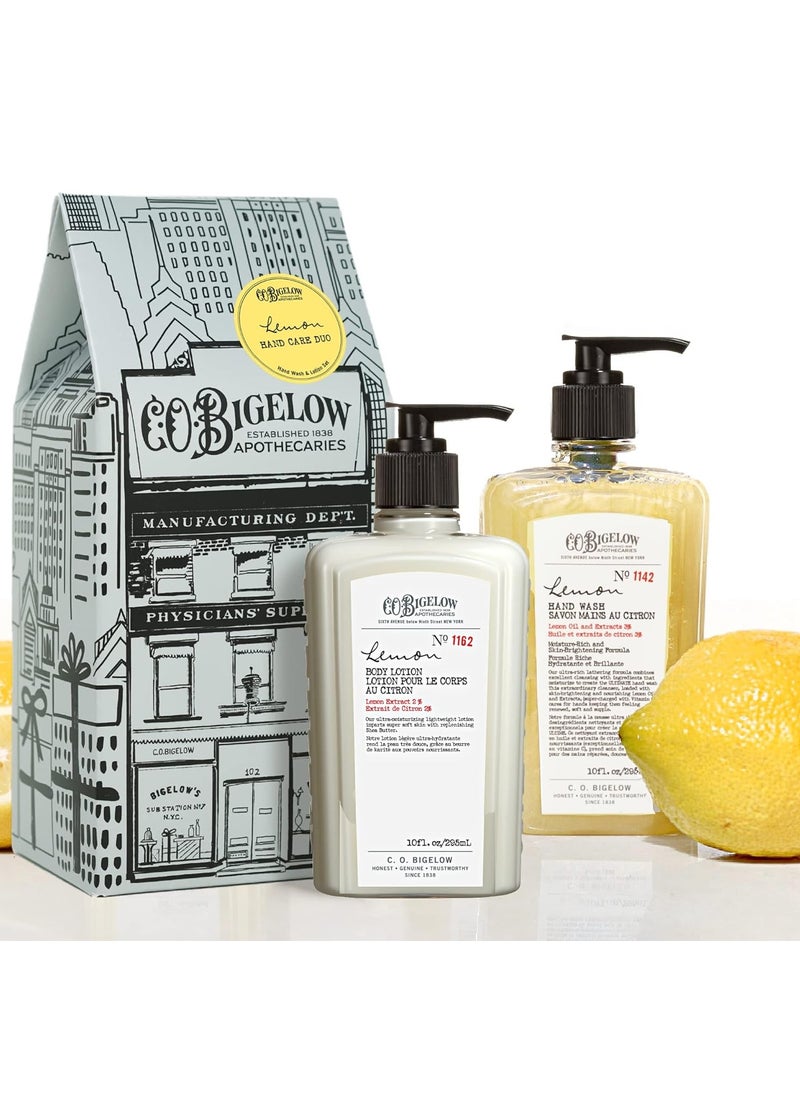C.O. Bigelow Apothecary Duo - Lemon Hand Care, Hand Soap & Lotion Gift Set of Two - Skin Care for Dry Skin with Moisturizing Lotion & Liquid Hand Wash - 10fl oz Each