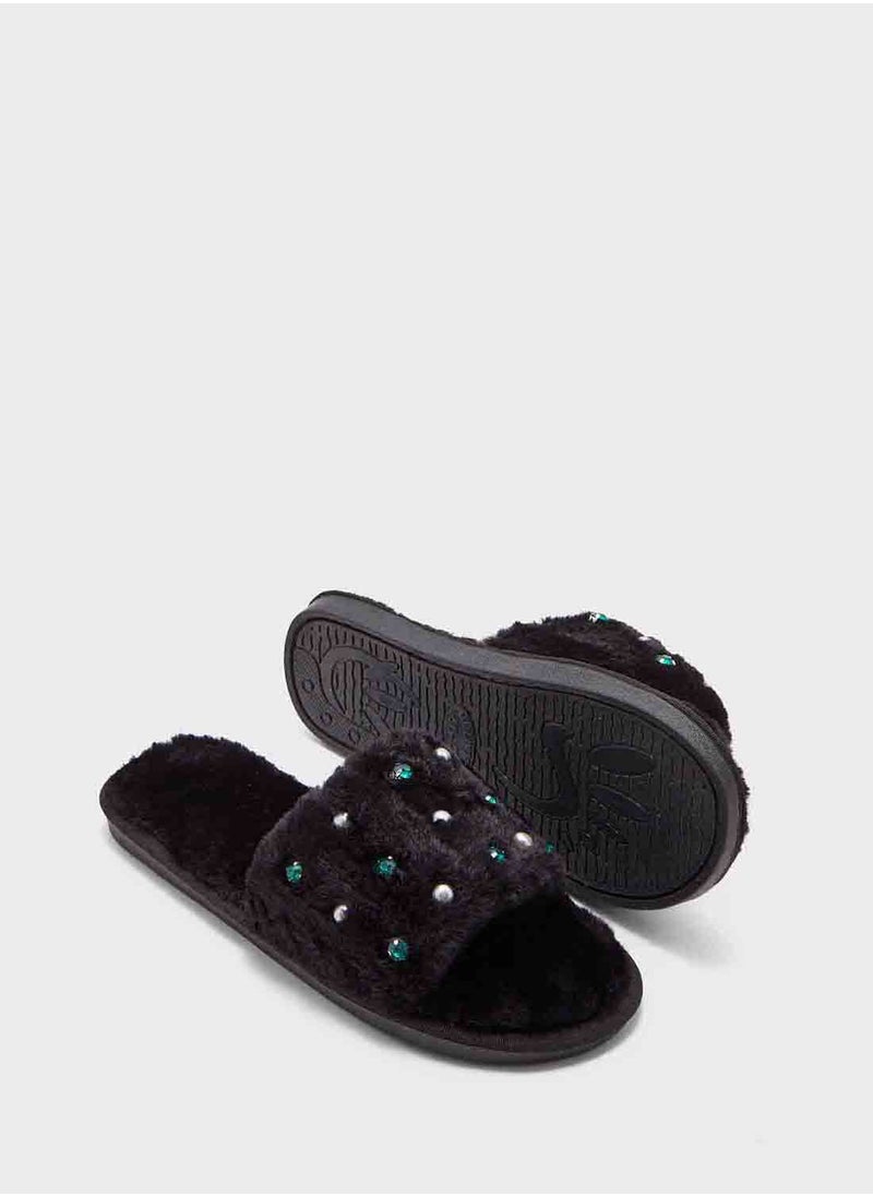 Pearl Diamante Bedroom Slippers