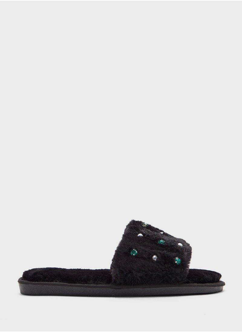 Pearl Diamante Bedroom Slippers