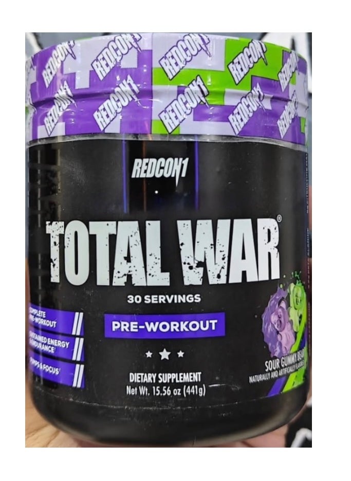 Total War, Sour Gummy, 30, 320mg Caffeine Per serving, Improve Metabolic Function, 441g