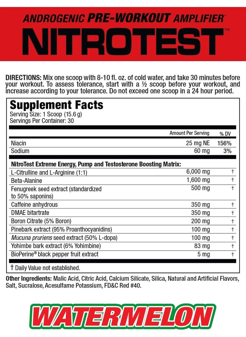 Musclemeds, Nitrotest, Pre Workout, 468g, Watermelon, 30 Servings