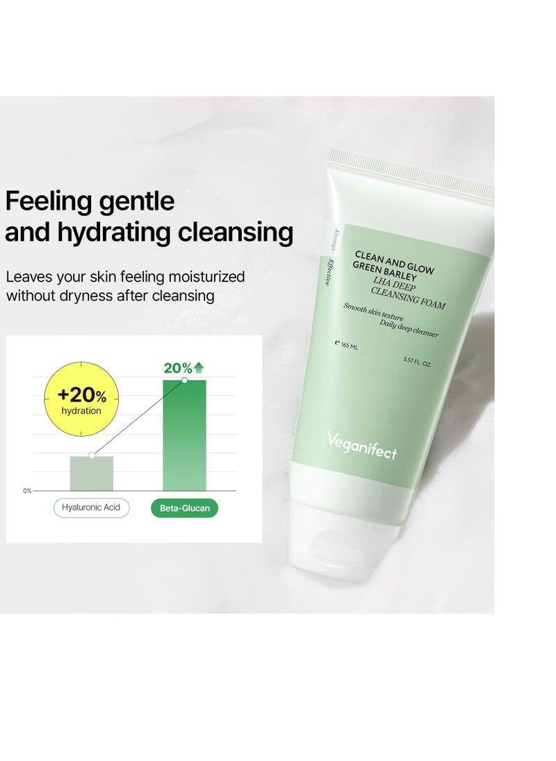 LHA Deep Cleansing Foam, Acne Face Wash, Blackhead Remover for All Skin Types, Korean Skin Care, Vegan, 5.57 Fl Oz