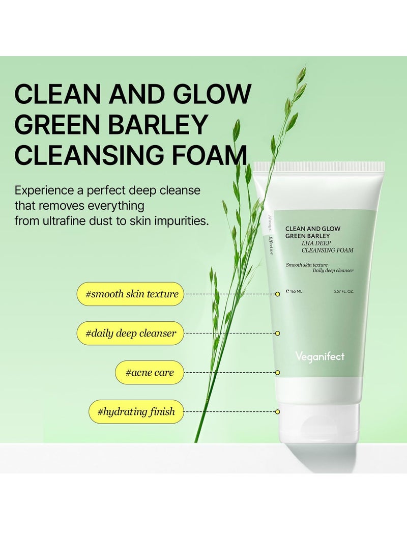 LHA Deep Cleansing Foam, Acne Face Wash, Blackhead Remover for All Skin Types, Korean Skin Care, Vegan, 5.57 Fl Oz