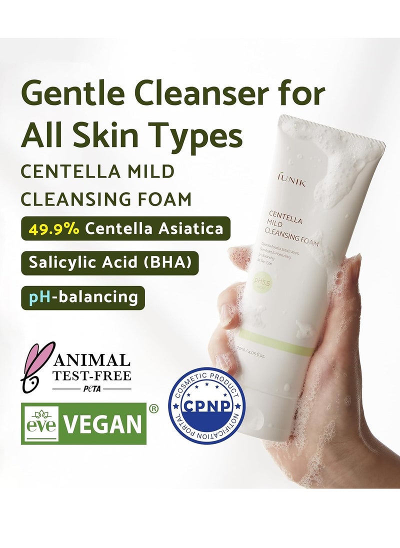 IUNIK Centella Asiatica Cleansing Oil Gentle Makeup Sunscreen Remover & Mild Foaming Facial Cleanser pH-balancing Moisturizing for Dry Oily Sensitive Skin Double Cleansing Kit Korean Skincare
