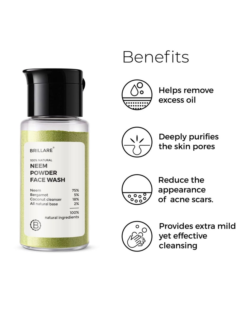 BRILLARE Real Neem Powder Facial Cleanser, Face Wash for Oily Skin, Complete Natural Skincare, for Men & Women, 15g