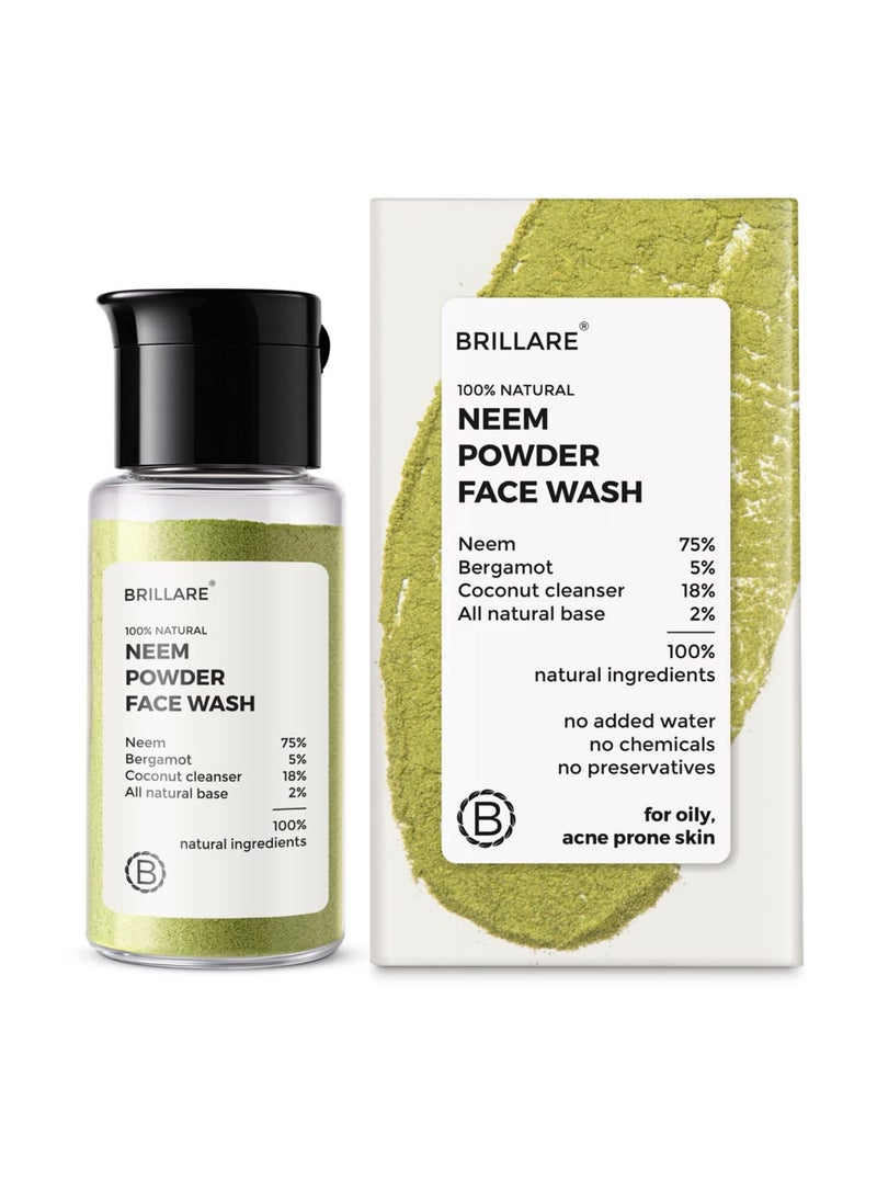 BRILLARE Real Neem Powder Facial Cleanser, Face Wash for Oily Skin, Complete Natural Skincare, for Men & Women, 15g