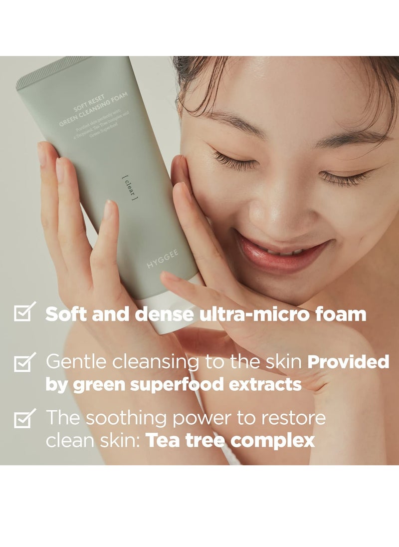Soft Reset Green Cleansing Foam - Gentle Face Wash with Tea Tree Extract - Ultra Micro Bubbles Mild Facial Cleanser for Sensitive Skin- Soothes & Moisturizes Irritated Skin, 5.07oz.