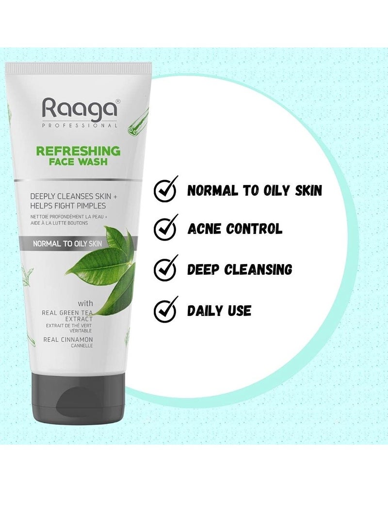 Refreshing Face Wash 2.7 F1 Oz (80ml) | Green Tea Extract and Cinnamon Extract | Facial Cleanser for Men and Women | Facewash for Acne, Oily, & Normal to Dry Skin