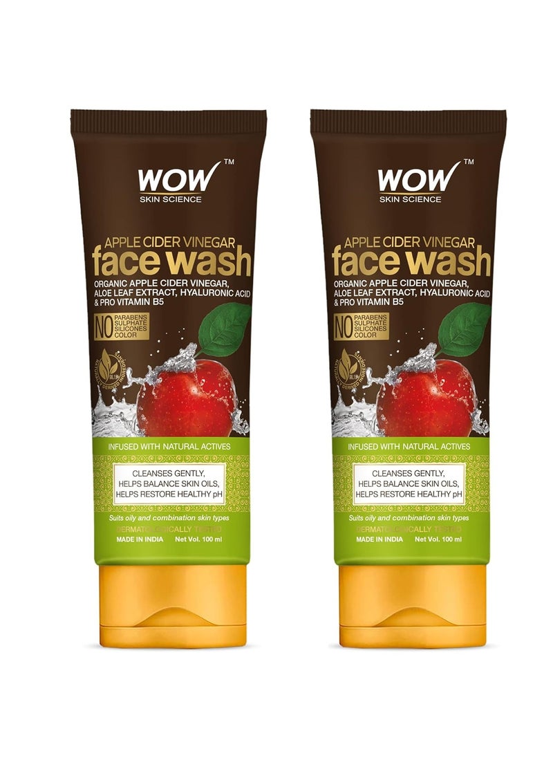 WOW Skin Science Apple Cider Vinegar Face Wash - No Parabens, Sulphate, Silicones & Color - Pack of 2 - Net Vol. 200mL