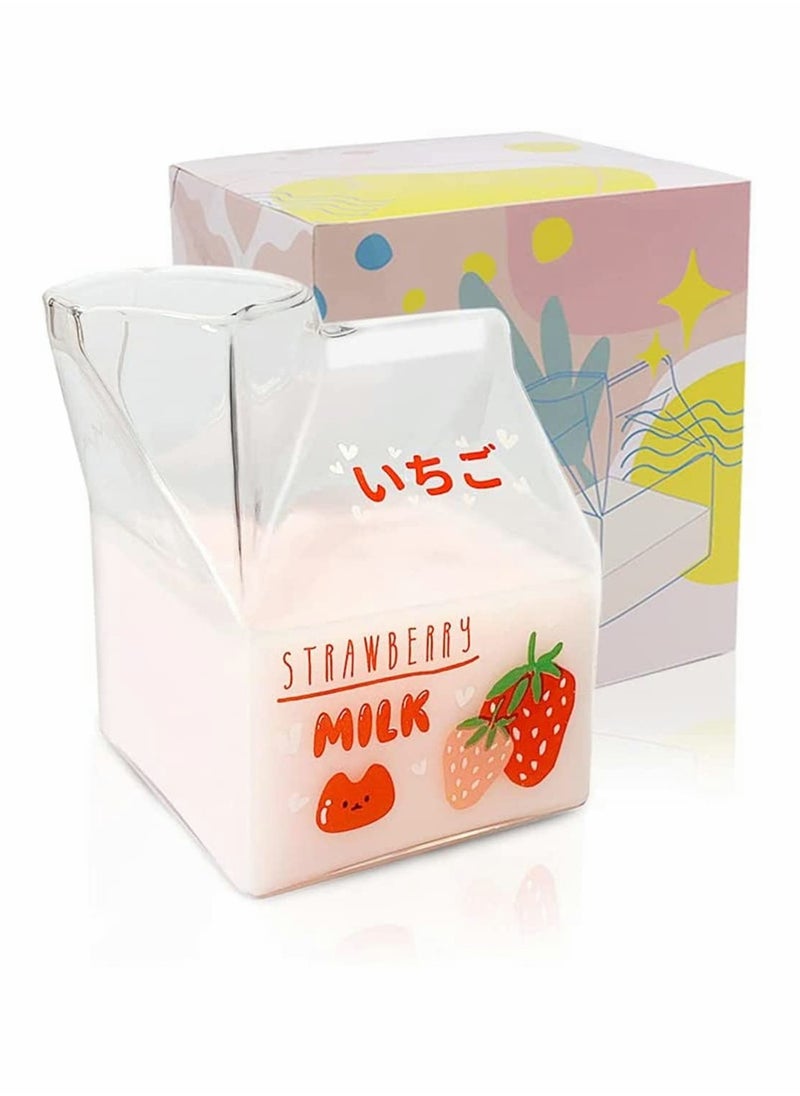 Microwavable Clear Glass Milk Cup 134 Oz Cute Strawberry Design Elegant Mini Creamer Pitcher Gift Box Perfect for Breakfast