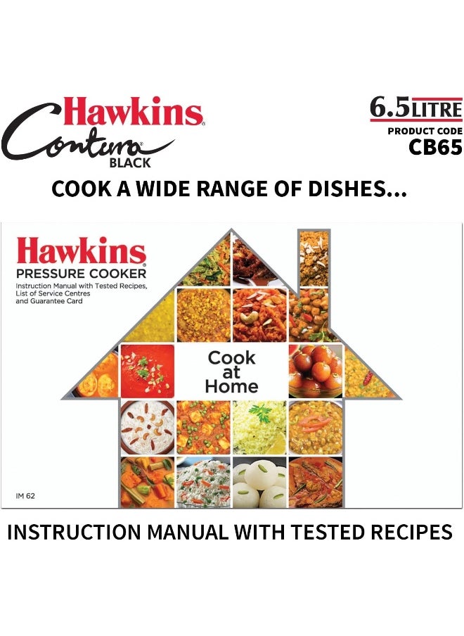 Hawkins 6.5 Litre Contura Black Pressure Cooker, Hard Anodised Inner Lid Cooker, Handi Cooker, Black