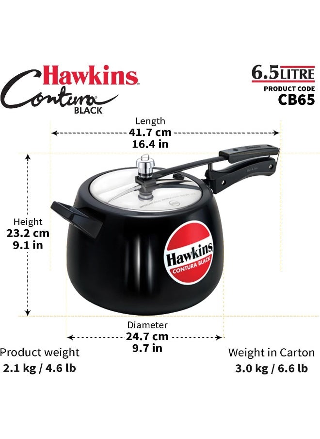 Hawkins 6.5 Litre Contura Black Pressure Cooker, Hard Anodised Inner Lid Cooker, Handi Cooker, Black