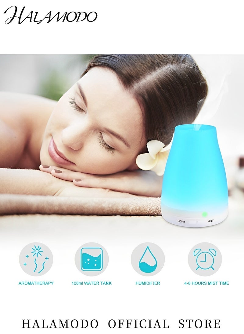 120ml Essential Oil Diffuser Premium 5-in-1 Diffusers for Home Scent Aromatherapy Diffuser Air Desk Humidifier for Bedroom Large Room Office 7 Color LED 2 Mist Mode Waterless Auto Off