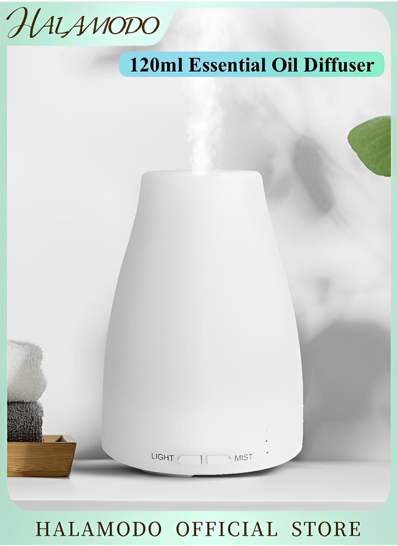 120ml Essential Oil Diffuser Premium 5-in-1 Diffusers for Home Scent Aromatherapy Diffuser Air Desk Humidifier for Bedroom Large Room Office 7 Color LED 2 Mist Mode Waterless Auto Off