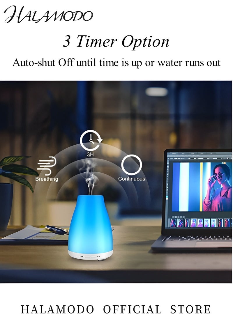 120ml Essential Oil Diffuser Premium 5-in-1 Diffusers for Home Scent Aromatherapy Diffuser Air Desk Humidifier for Bedroom Large Room Office 7 Color LED 2 Mist Mode Waterless Auto Off