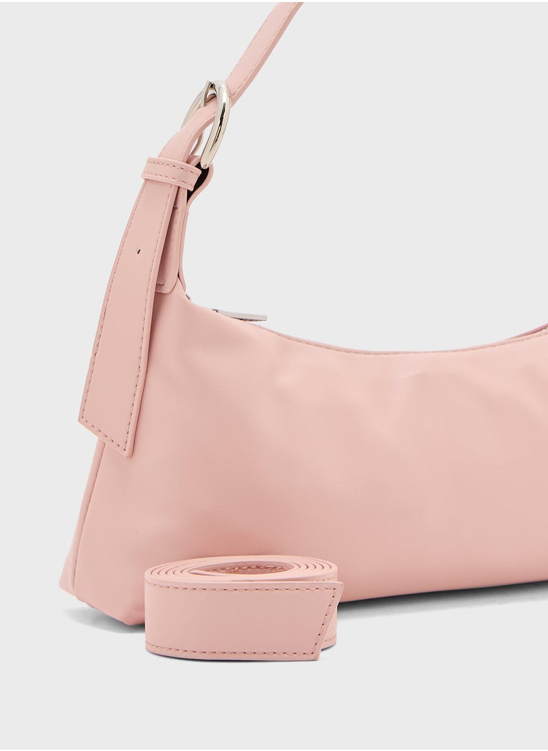 Metal Zip Detail Shoulder Bag