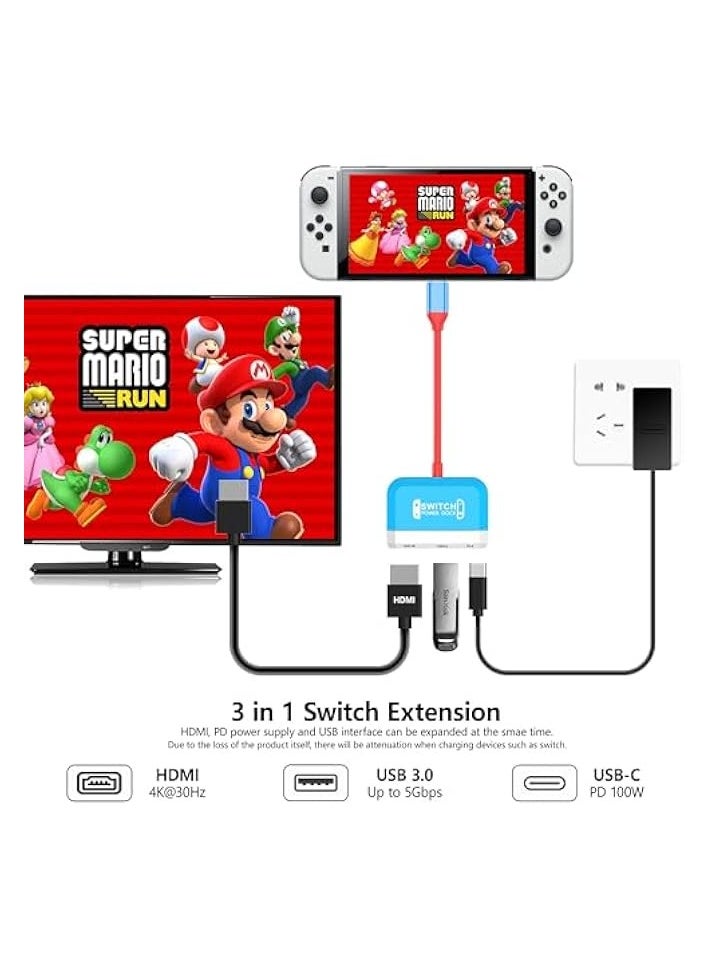 Switch Dock for Nintendo Switch/OLED Switch,3-in-1 Mini Switch TV Dock with 4K HDMI USB 3.0 Port USB C PD 100W Charging,Travel Portable Dock for Switch (bule and white)