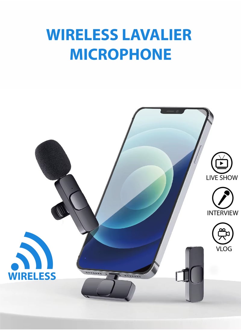 Wireless Lavalier Microphone for iPhone USB-C Interface, Professional Noise-Cancelling Mini Condenser Lapel Mic for Vlogging Video Recording Interviews and Audio Capture Plug-and-Play with Auto Sync and Noise with Microphone Receiver Charging Cable and User Manual – Compact and Lightweight