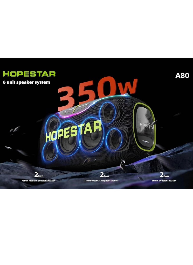 A80 350W Portable Bluetooth 5.3 Speaker with Wireless Mic, 24H Playtime, 30,000mAh Battery, RGB Lights, TWS, IPX6 Waterproof, EQ Control, 10M Range – Ultimate Party Speaker for Outdoor Events, Karaoke, and Gatherings