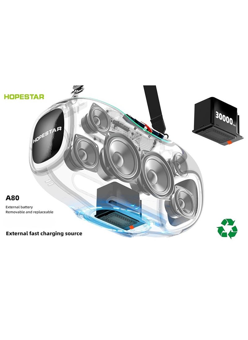 A80 350W Portable Bluetooth 5.3 Speaker with Wireless Mic, 24H Playtime, 30,000mAh Battery, RGB Lights, TWS, IPX6 Waterproof, EQ Control, 10M Range – Ultimate Party Speaker for Outdoor Events, Karaoke, and Gatherings