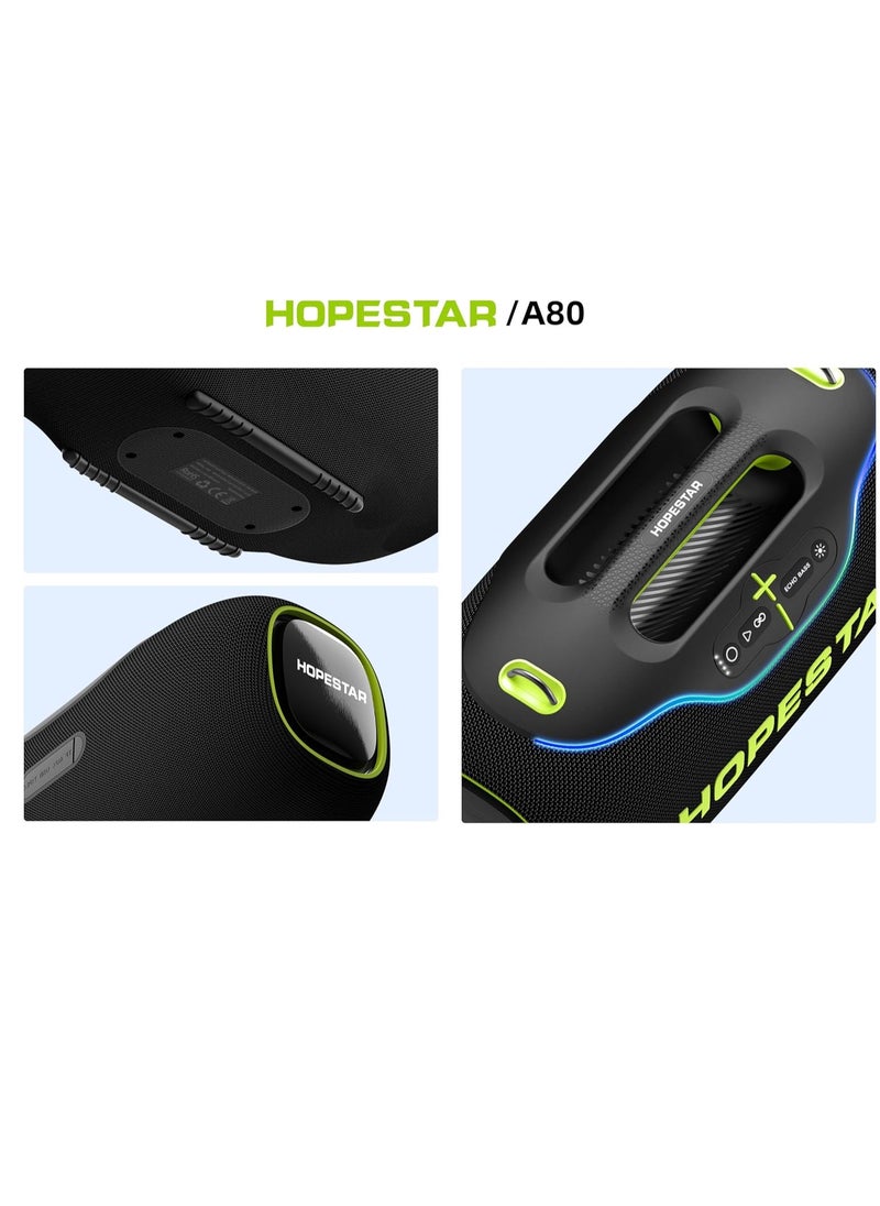 A80 350W Portable Bluetooth 5.3 Speaker with Wireless Mic, 24H Playtime, 30,000mAh Battery, RGB Lights, TWS, IPX6 Waterproof, EQ Control, 10M Range – Ultimate Party Speaker for Outdoor Events, Karaoke, and Gatherings