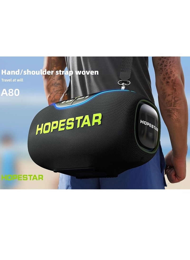 A80 350W Portable Bluetooth 5.3 Speaker with Wireless Mic, 24H Playtime, 30,000mAh Battery, RGB Lights, TWS, IPX6 Waterproof, EQ Control, 10M Range – Ultimate Party Speaker for Outdoor Events, Karaoke, and Gatherings