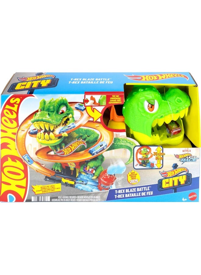 Hot Wheels Let's Race x Hot Wheels City T-Rex Blaze Battle Playset