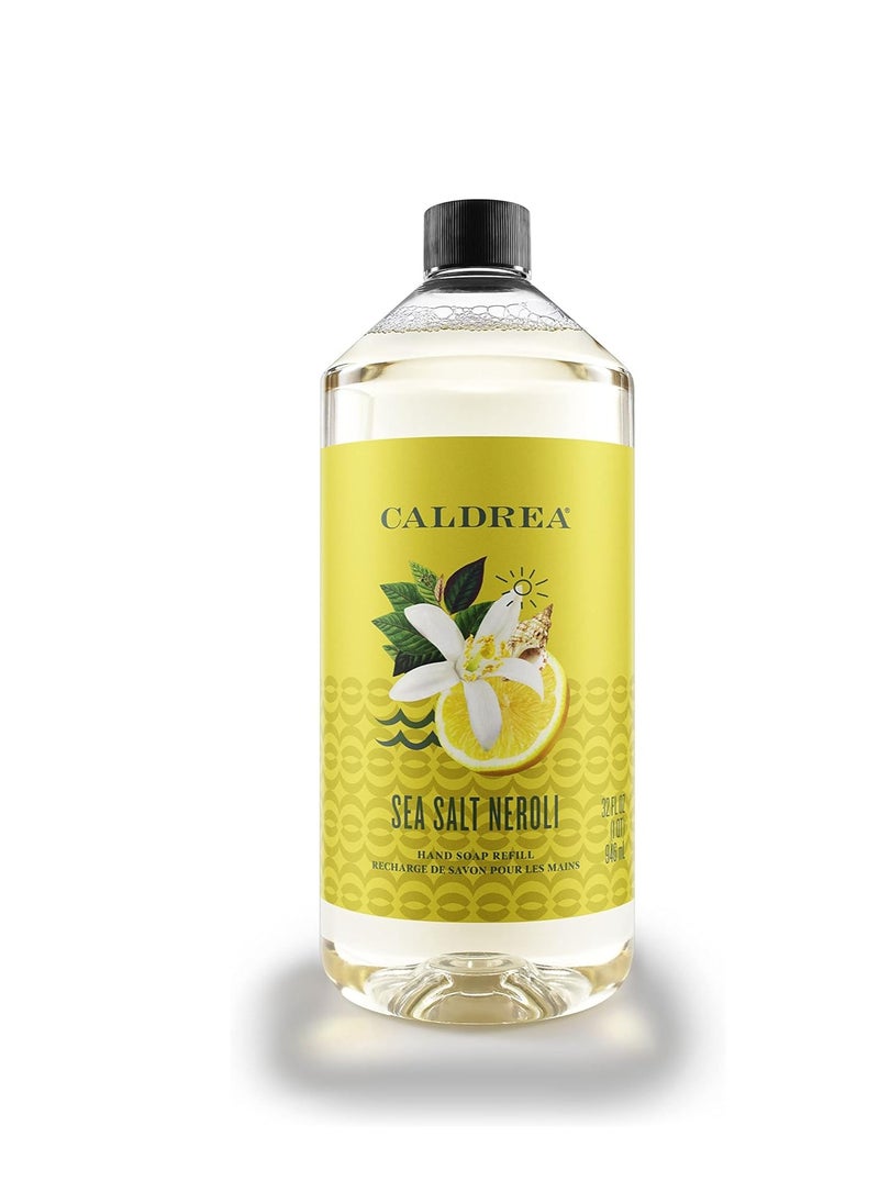 Caldrea Hand Soap Refill, Aloe Vera Gel, Olive Oil and Essential Oils to Cleanse and Condition, Sea Salt Neroli Scent, 32 oz
