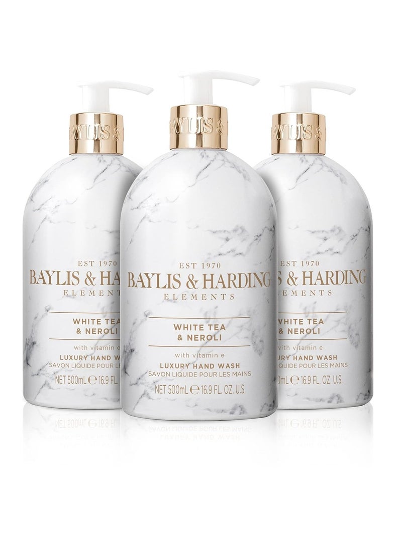 Baylis & Harding Liquid Hand Soap Wash with Dispenser, Elements, White Tea & Neroli, 16.9oz/500ml (3-Pack)
