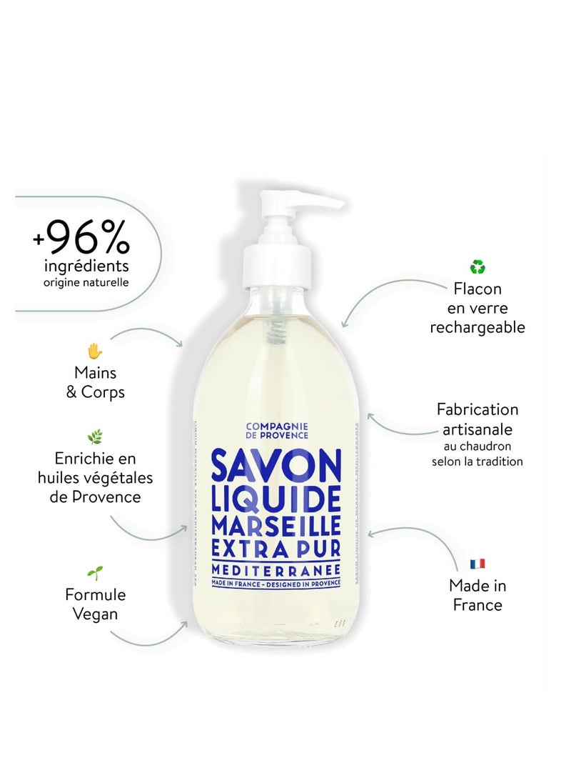 Compagnie de Provence Savon de Marseille Extra Pure Liquid Soap - Mediterranean Sea - 16.7 Fl Oz Glass Pump Bottle