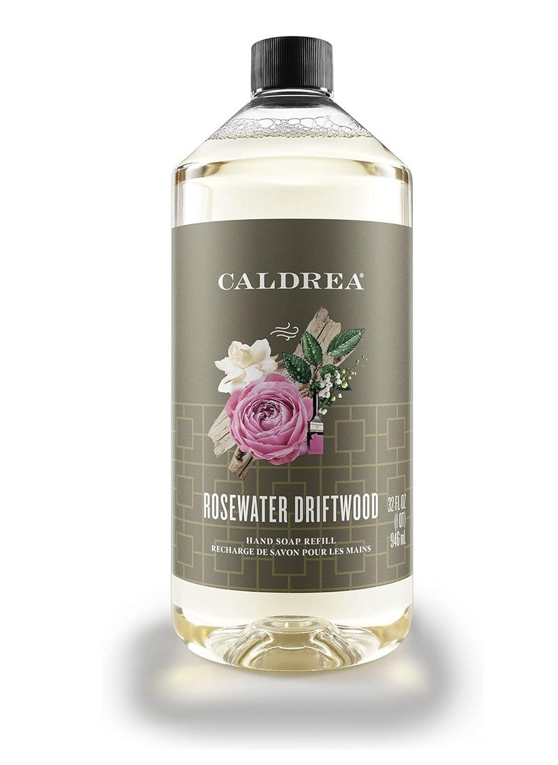 Caldrea Hand Soap Refill, Aloe Vera Gel, Olive Oil And Essential Oils To Cleanse And Condition, Rosewater Driftwood Scent, 32 Oz